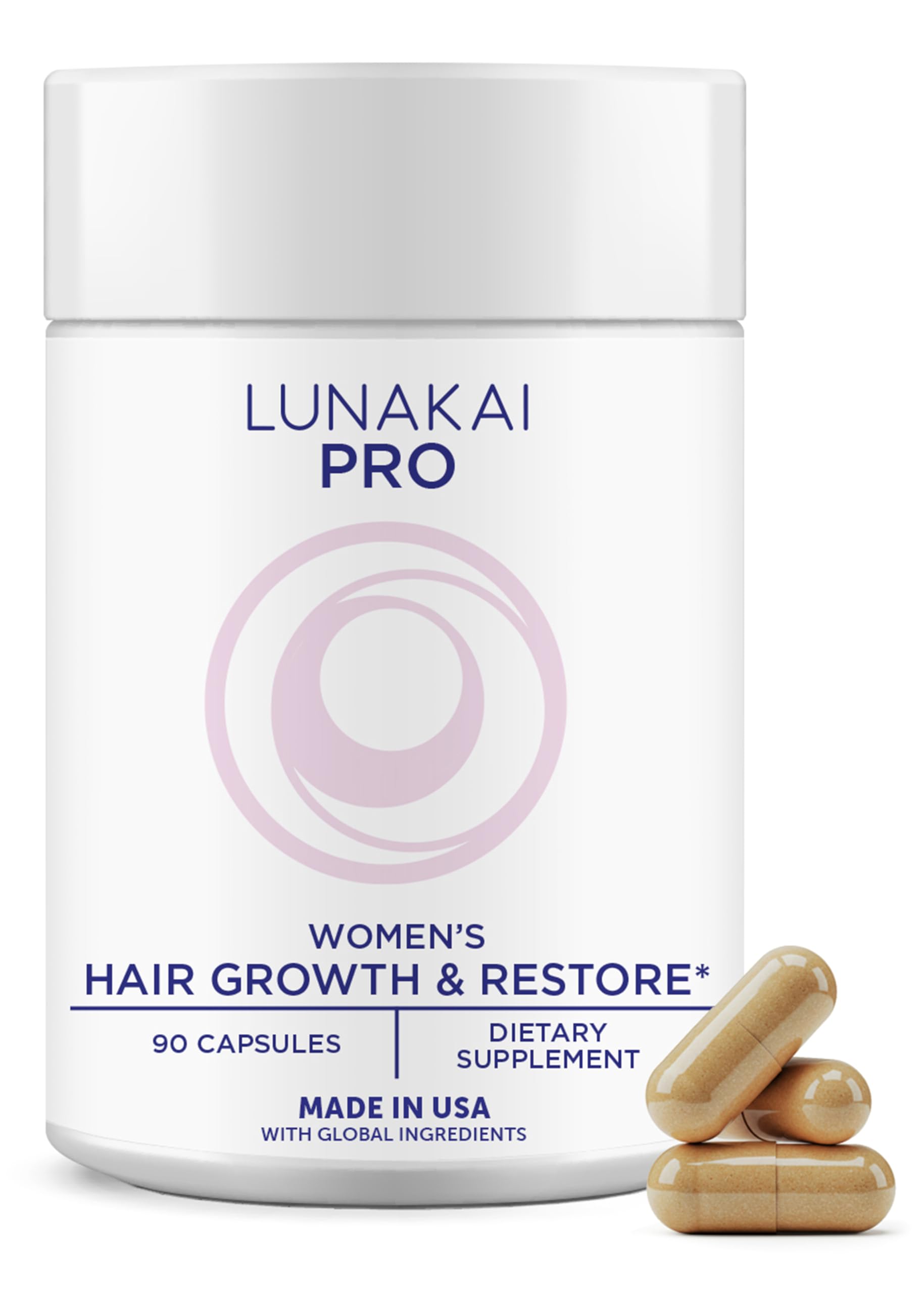 Lunakai USA Made Hair Growth Supplement for Women - Advanced 20 Nutrient with Marine Collagen, Saw Palmetto, Biotin & Keratin - Daily Hair Vitamins for Thicker Strands - 90 Capsules