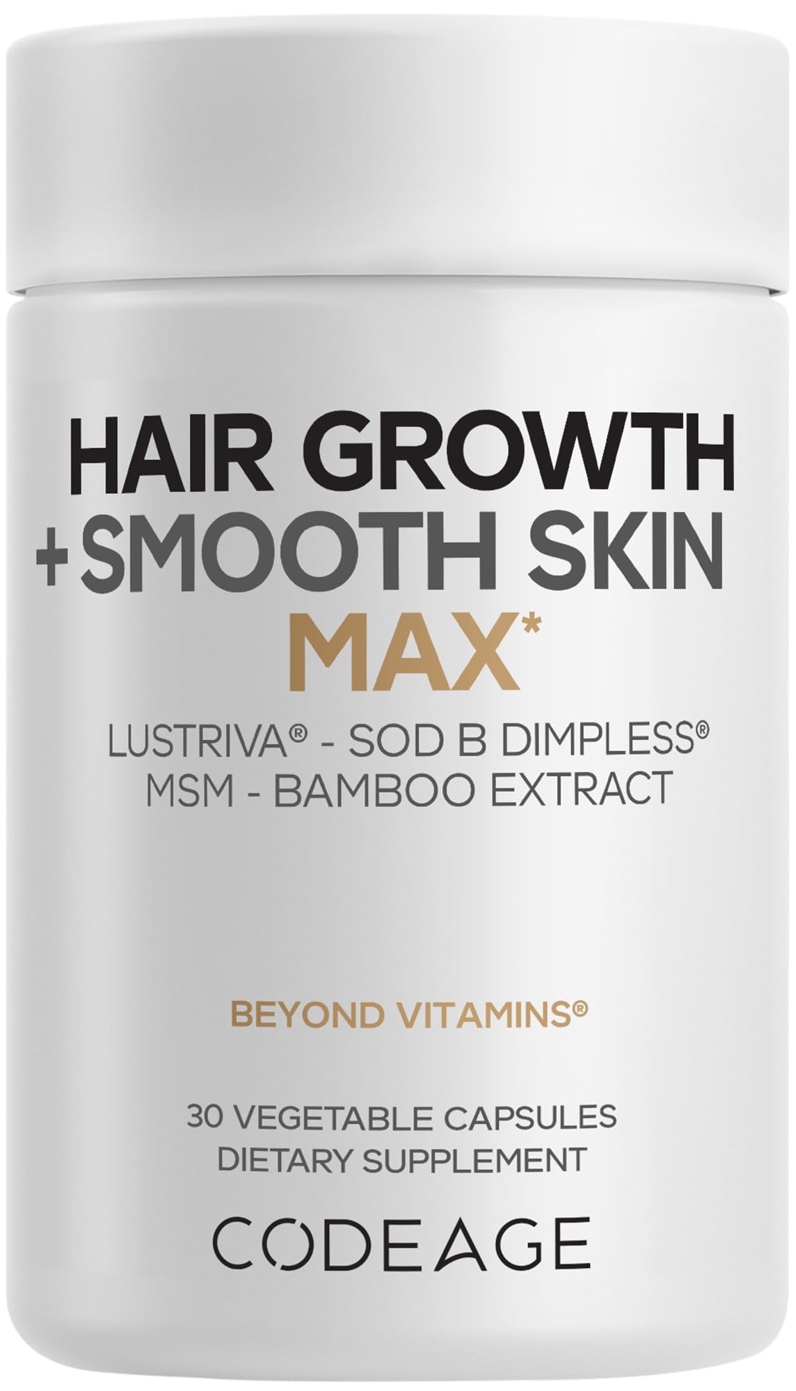 Codeage Hair Growth Skin Vitamins, Lustriva, SOD B, Biotin, 30 Capsules