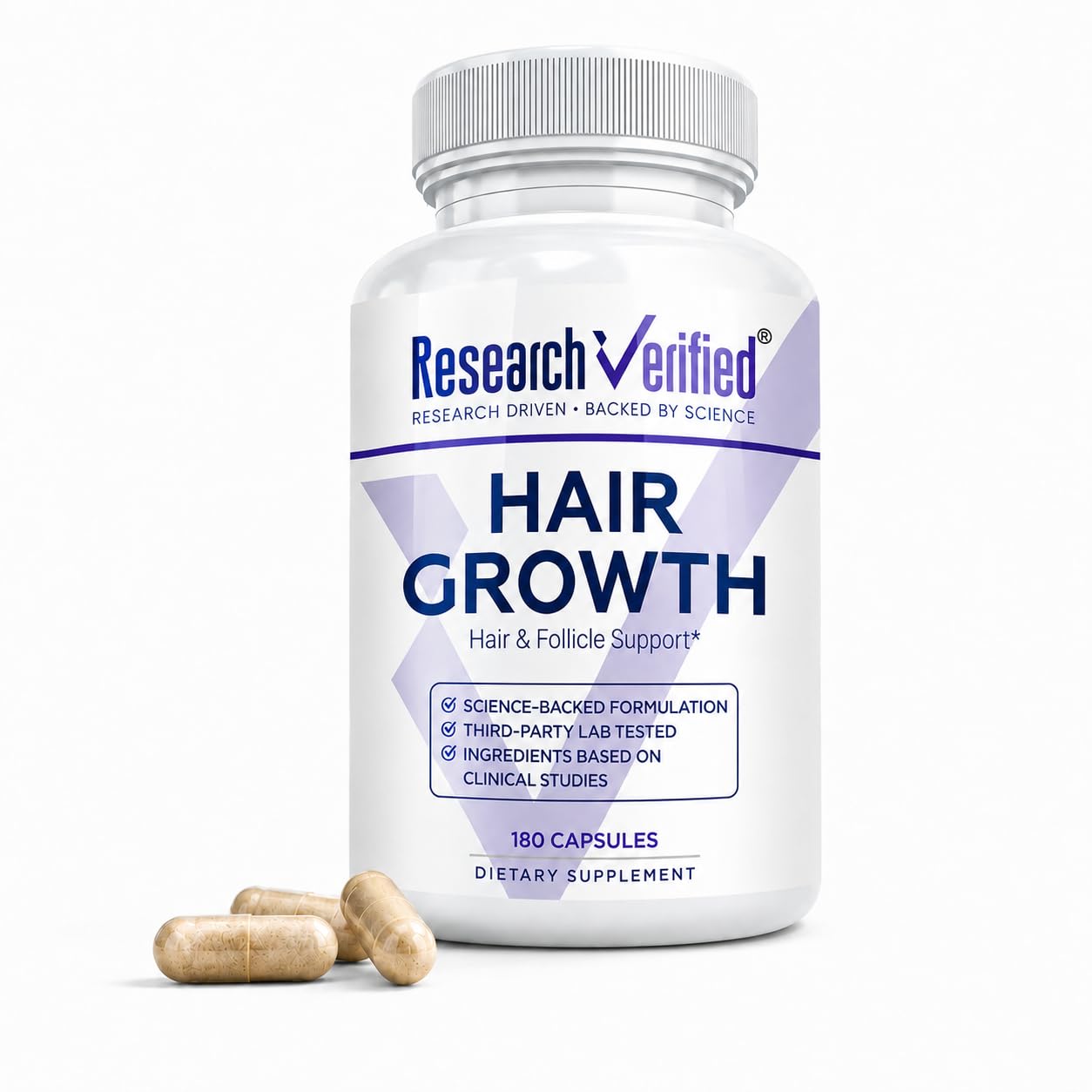 Research Verified Hair Growth Support - with Biotin, DHT Blockers & Vitamins - Hair Growth and Hair Loss Prevention - 180 Capsules - 3 Month Supply