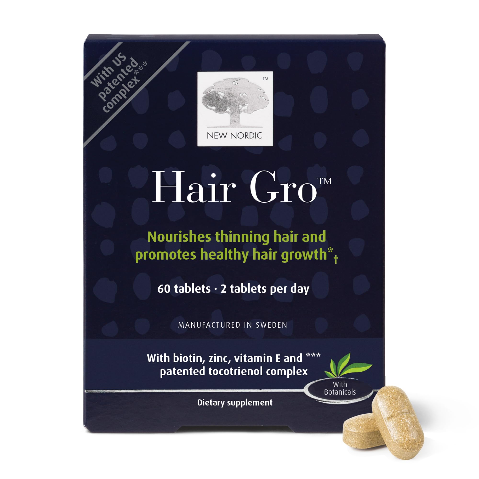 NEW NORDIC | Hair GRO Tablets | Biotin & Tocotrienol Complex | 60 Count