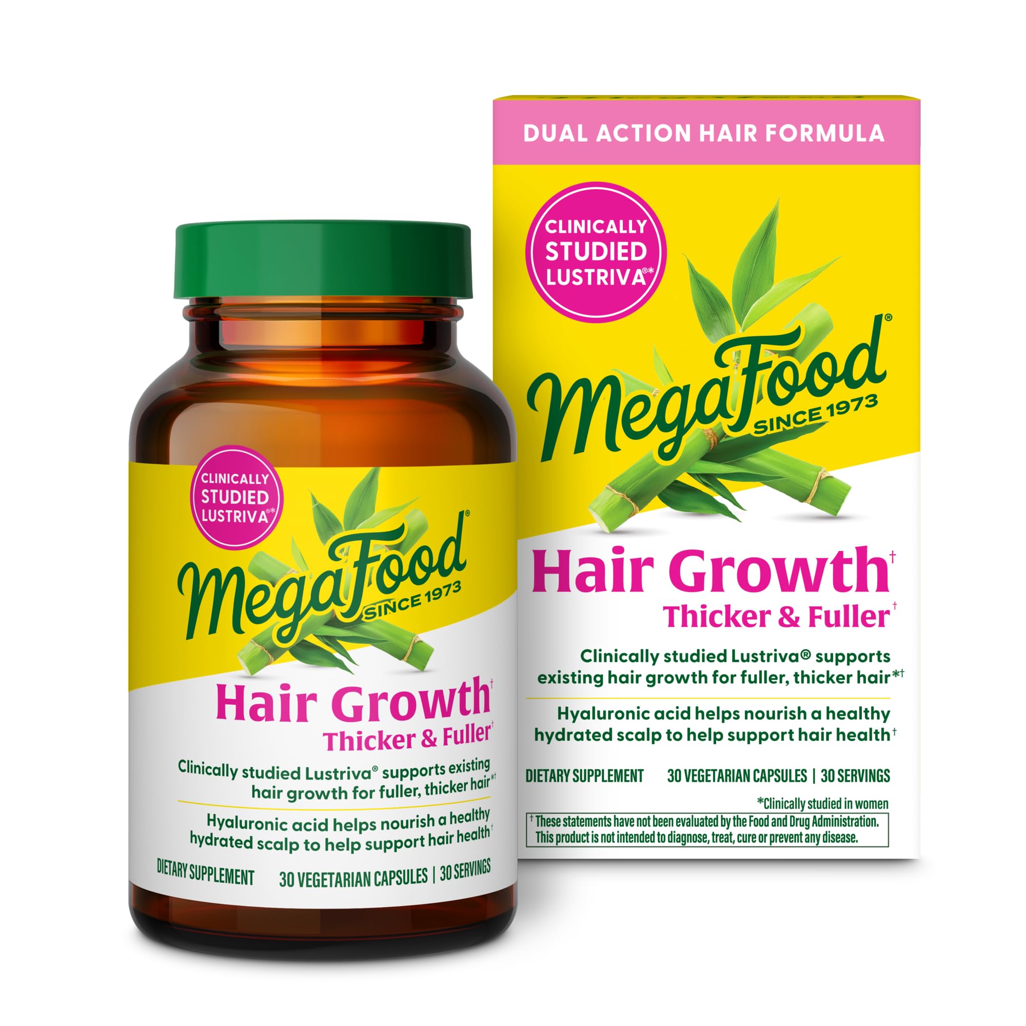MegaFood Hair Growth, Lustriva, Hyaluronic Acid & Biotin, 30 Capsules