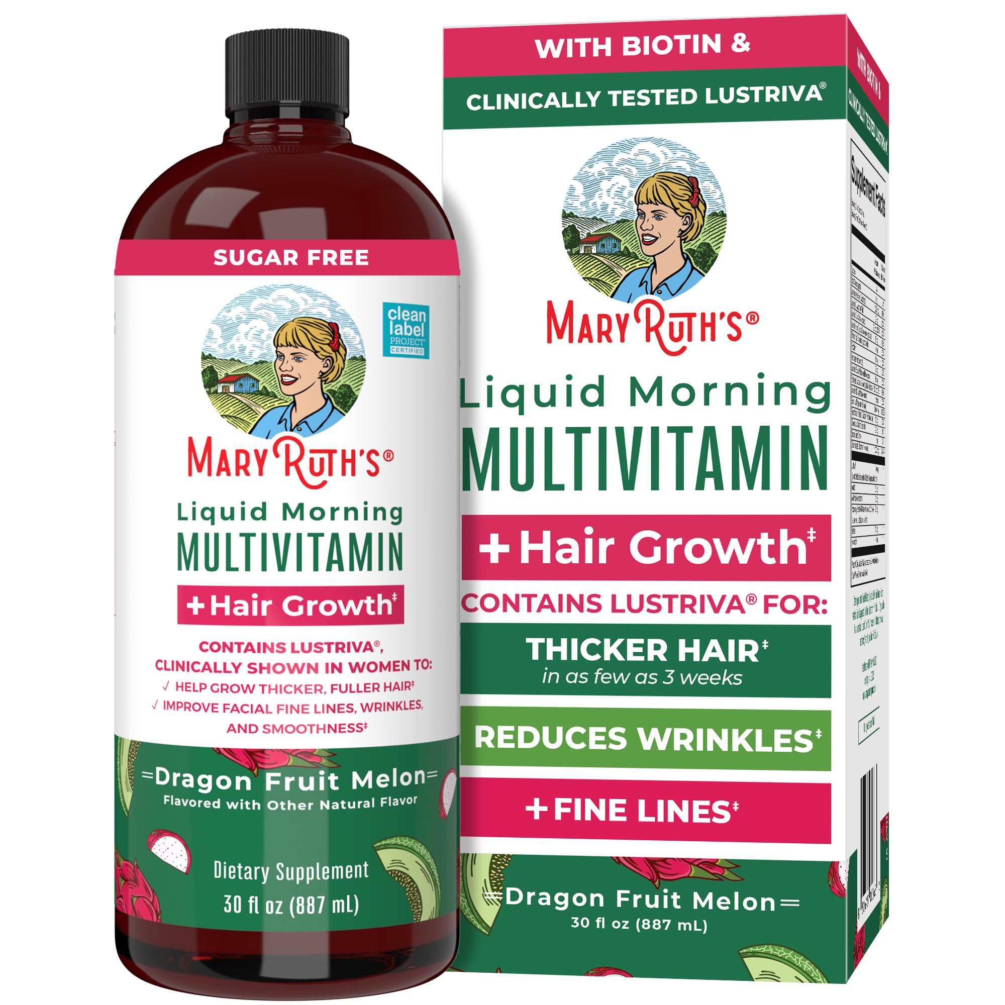MARYRUTH'S Liquid Multivitamin + Hair Growth, Clinically Thicker Hair, 30oz