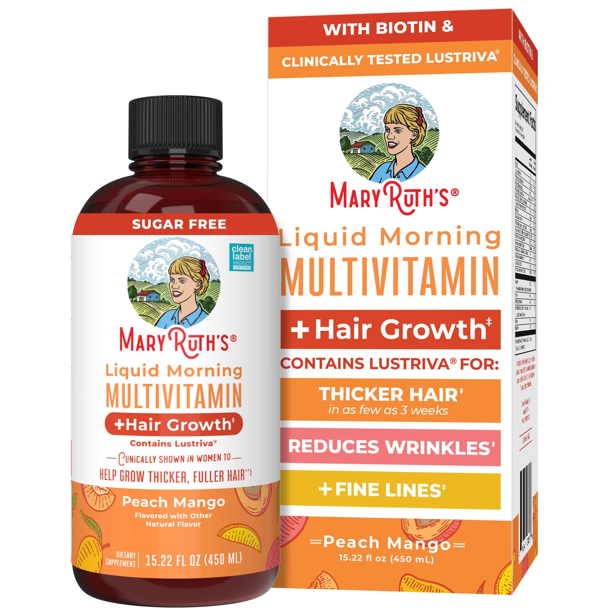 MARYRUTH'S Liquid Multivitamin + Hair Growth, Clinically Thicker Hair, 15oz
