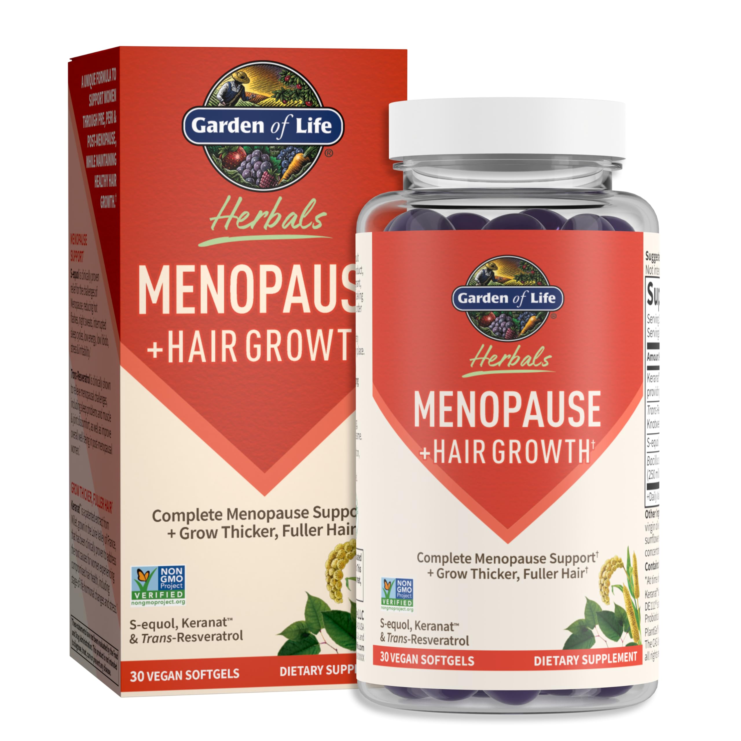 Garden of Life Herbals Menopause + Hair Supplement, Berry Flavor, 30ct