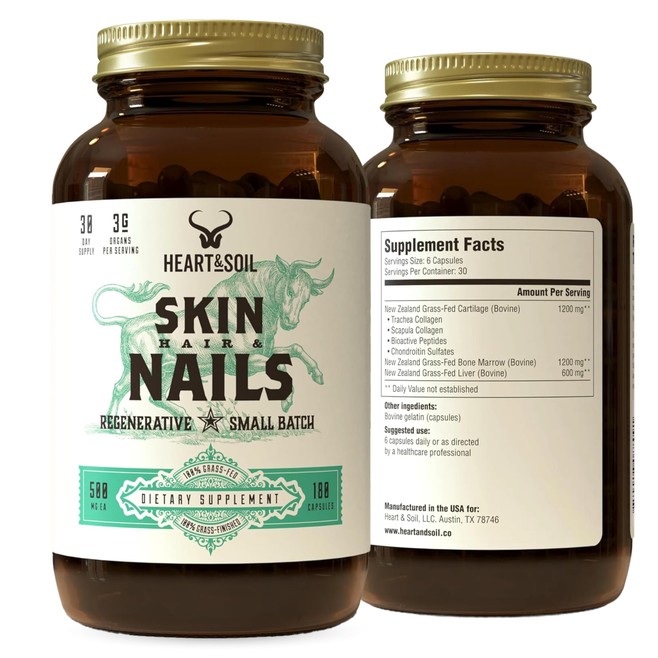 HEART & SOIL Hair Skin & Nails Supplement, 180 Capsules
